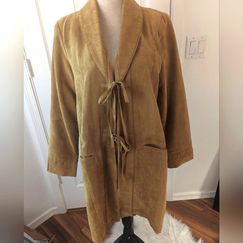 Suzanne Somers camel color faux suede jacket Medium Boho festival spring‎